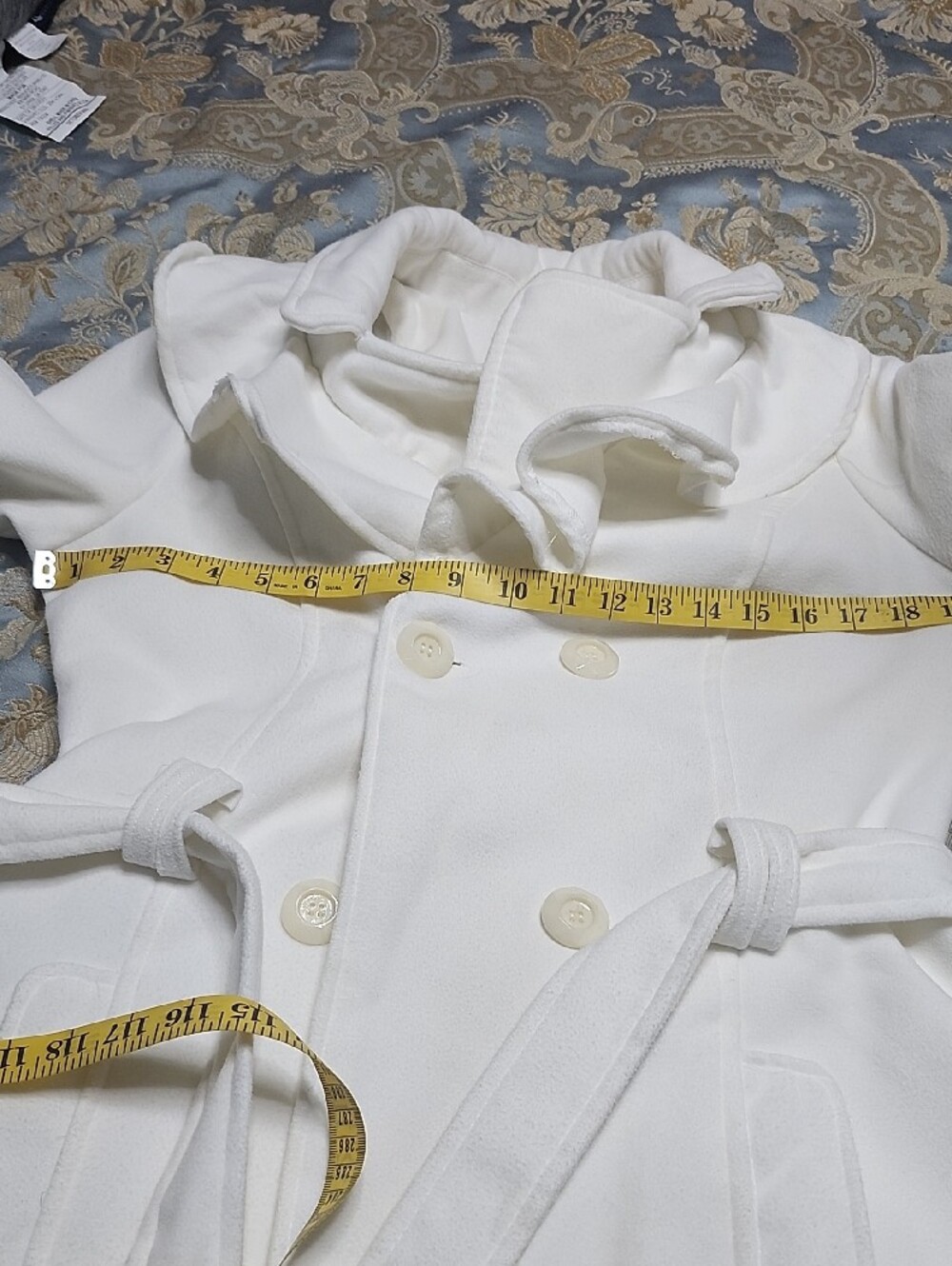 Miss London White Ruffle-Collar Double-Breasted Wool Blend Coat - Picture 8 of 11